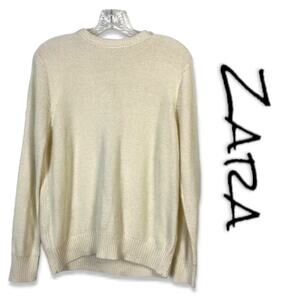 Zara Knit Cable Sweater Keyhole Back Ecru Size M